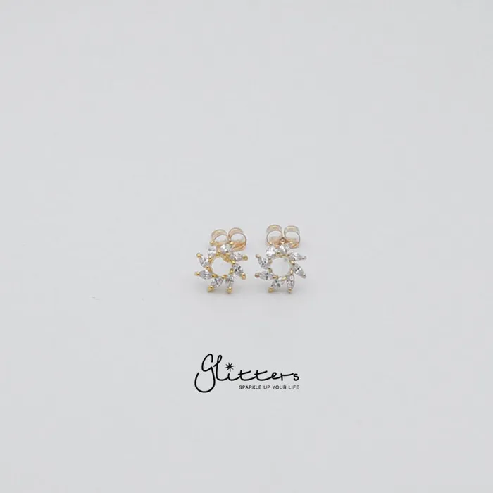 Glitters Earrings Hollow Cubic Zirconia Flower Stud Earrings with Sterling Silver Post