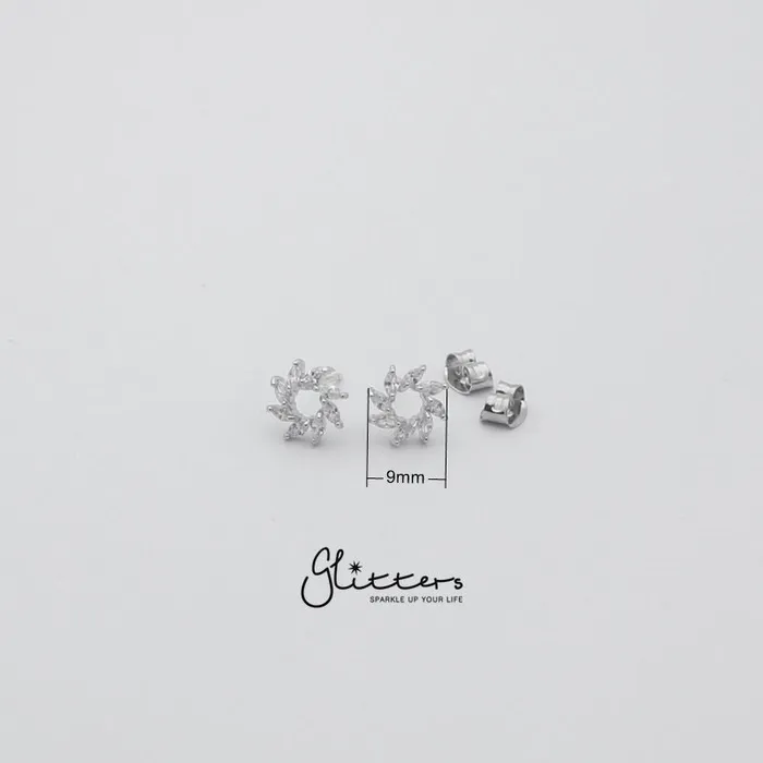 Glitters Earrings Hollow Cubic Zirconia Flower Stud Earrings with Sterling Silver Post
