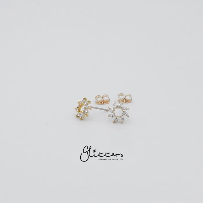 Glitters Earrings Hollow Cubic Zirconia Flower Stud Earrings with Sterling Silver Post