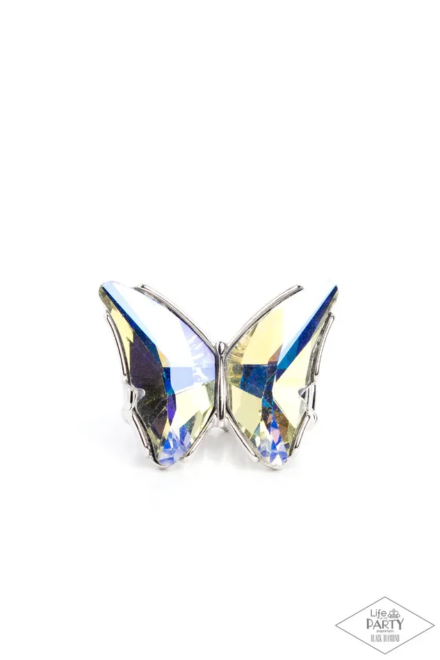Paparazzi Fluorescent Flutter Multi Iridescent Butterfly Ring Black Diamond Life of the Party A Finishing Touch Jewelry Rings