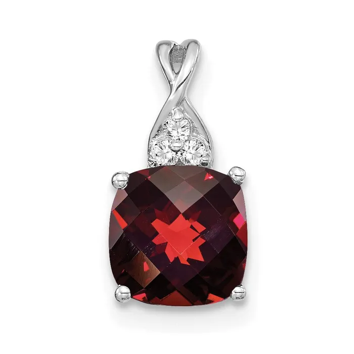 14K White Gold Checkerboard Garnet and Diamond Pendant 09 grams Qgold Necklaces 14K White Gold Checkerboard Garnet and Diamond Pendant 09 grams Qgold Necklaces