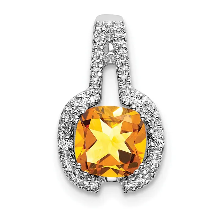 14k White Gold Cushion Citrine and Diamond Pendant 13 grams Qgold Necklaces 14k White Gold Cushion Citrine and Diamond Pendant 13 grams Qgold Necklaces