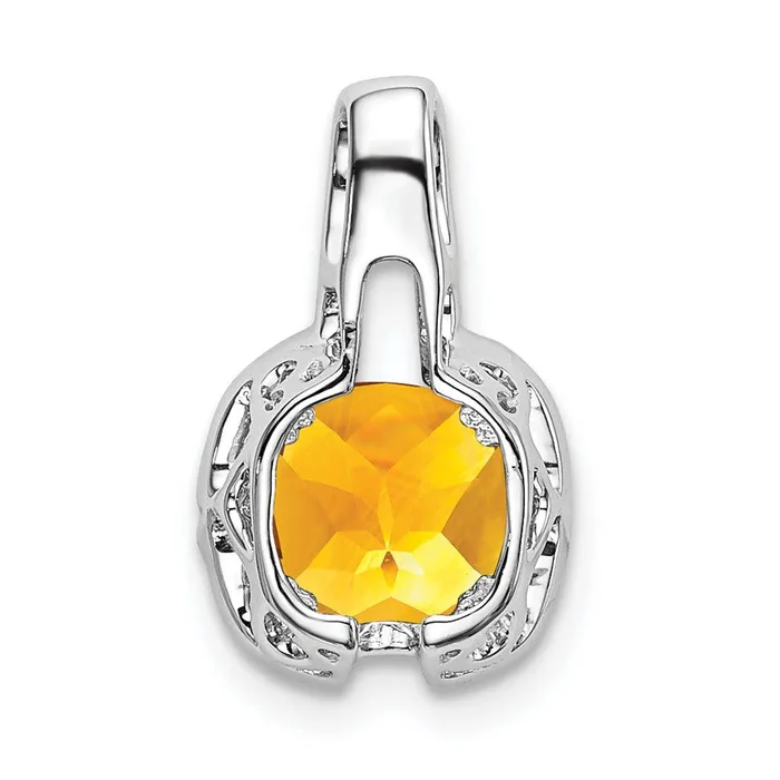14k White Gold Cushion Citrine and Diamond Pendant 13 grams Qgold Necklaces 14k White Gold Cushion Citrine and Diamond Pendant 13 grams Qgold Necklaces