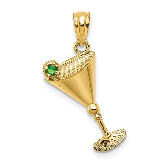 14k Yellow Gold 10 mm Martini Glass with Green CZ Olive Pendant 056 grams Qgold Necklaces 14k Yellow Gold 10 mm Martini Glass with Green CZ Olive Pendant 056 grams Qgold Necklaces