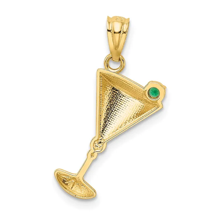 14k Yellow Gold 10 mm Martini Glass with Green CZ Olive Pendant 056 grams Qgold Necklaces