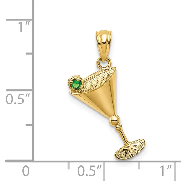 14k Yellow Gold 10 mm Martini Glass with Green CZ Olive Pendant 056 grams Qgold Necklaces
