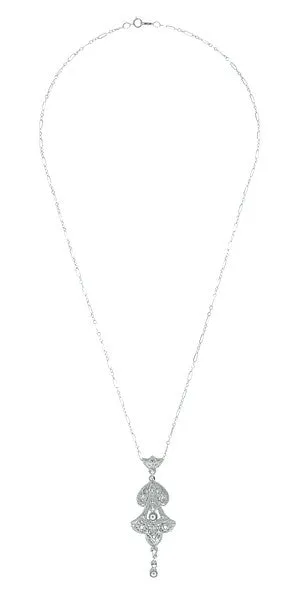 Antique Jewelry Mall Edwardian Pearl Lavalier Drop Pendant Necklace in 14 Karat White Gold Necklaces Antique Jewelry Mall Edwardian Pearl Lavalier Drop Pendant Necklace in 14 Karat White Gold Necklaces