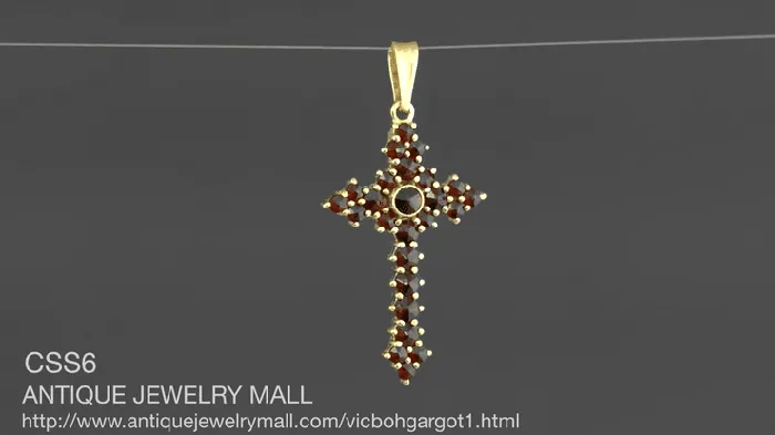 Antique Jewelry Mall Necklaces Victorian Bohemian Garnet Gothic Cross Pendant in Sterling Silver Vermeil Antique Jewelry Mall Necklaces Victorian Bohemian Garnet Gothic Cross Pendant in Sterling Silver Vermeil