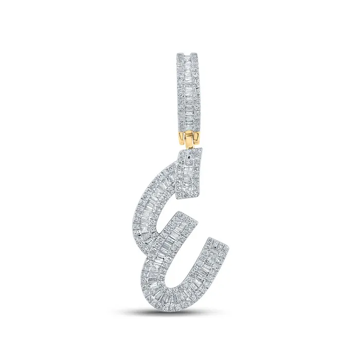 Gold Initial E Letter Charm Pendant 34 Cttw Baguette Natural Diamond Mens 399 grams GND Necklaces