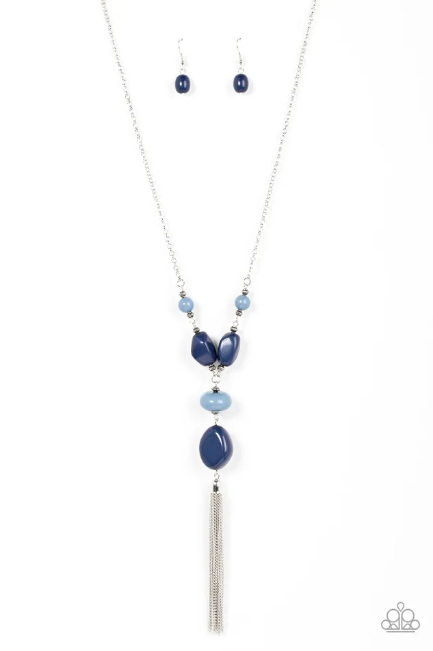 Heavenly Harmony Blue Bead Silver Y Long Necklace Paparazzi Paparazzi Accessories Necklaces