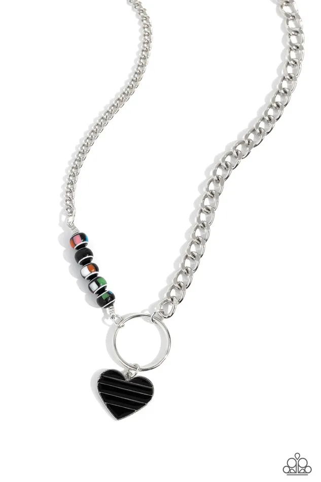 Mismatched Mayhem Black Bead and Heart Silver Short Necklace Paparazzi Paparazzi Accessories Necklaces Mismatched Mayhem Black Bead and Heart Silver Short Necklace Paparazzi Paparazzi Accessories Necklaces