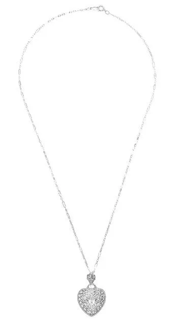 Necklaces Antique Jewelry Mall Heart of Love Art Deco Filigree Diamond Pendant Necklace in Sterling Silver Necklaces Antique Jewelry Mall Heart of Love Art Deco Filigree Diamond Pendant Necklace in Sterling Silver