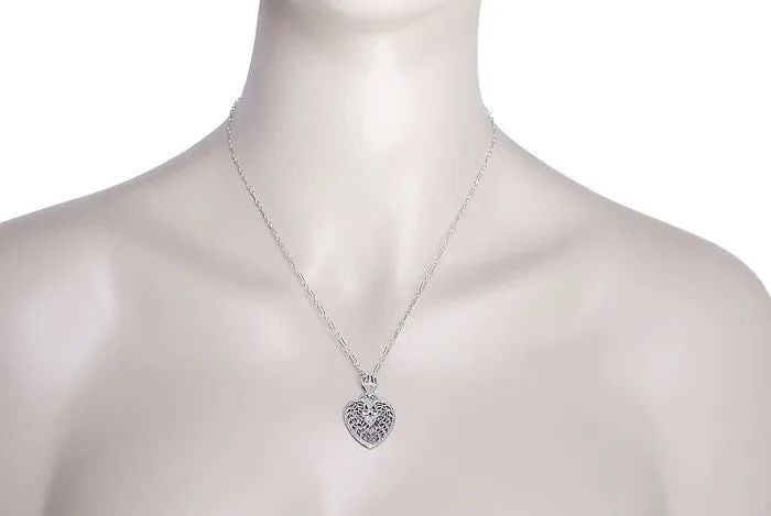 Necklaces Antique Jewelry Mall Heart of Love Art Deco Filigree Diamond Pendant Necklace in Sterling Silver Necklaces Antique Jewelry Mall Heart of Love Art Deco Filigree Diamond Pendant Necklace in Sterling Silver