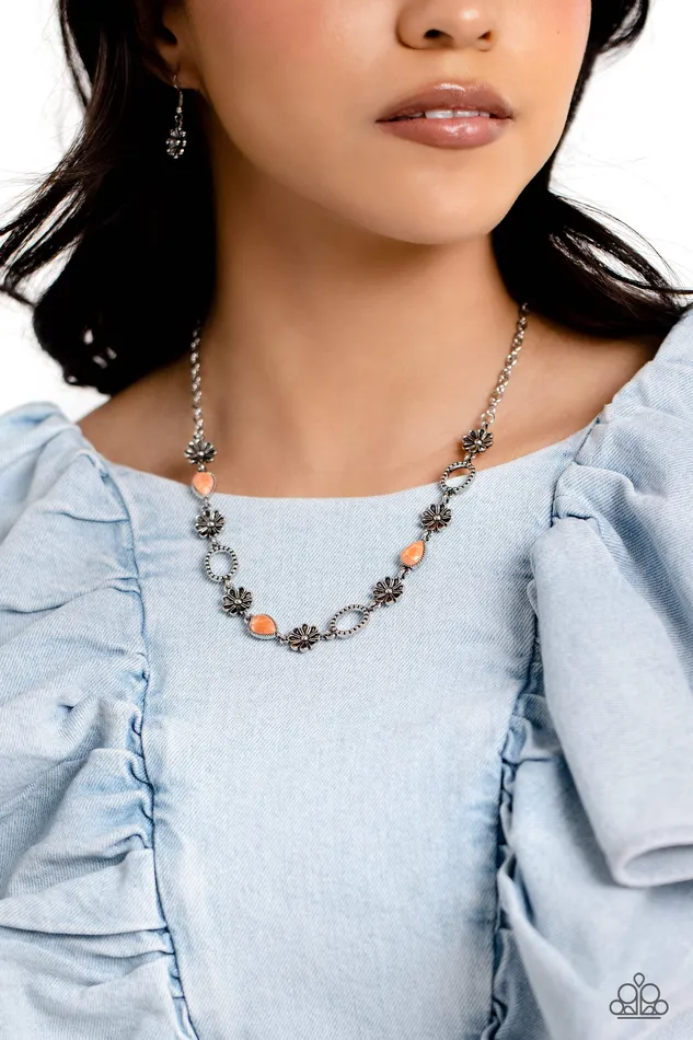Necklaces Casablanca Chic Orange Stone Silver Necklace Paparazzi Paparazzi Accessories