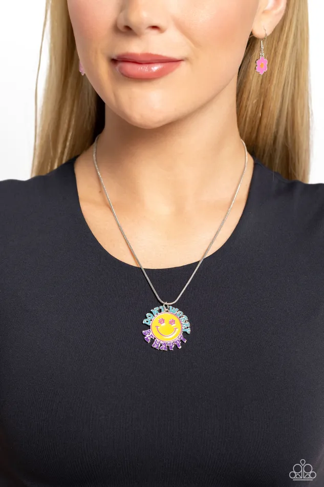 Necklaces Paparazzi Accessories Dont Worry Stay Happy Multi Color Inspirational Smiley Face Silver Short Necklace Paparazzi