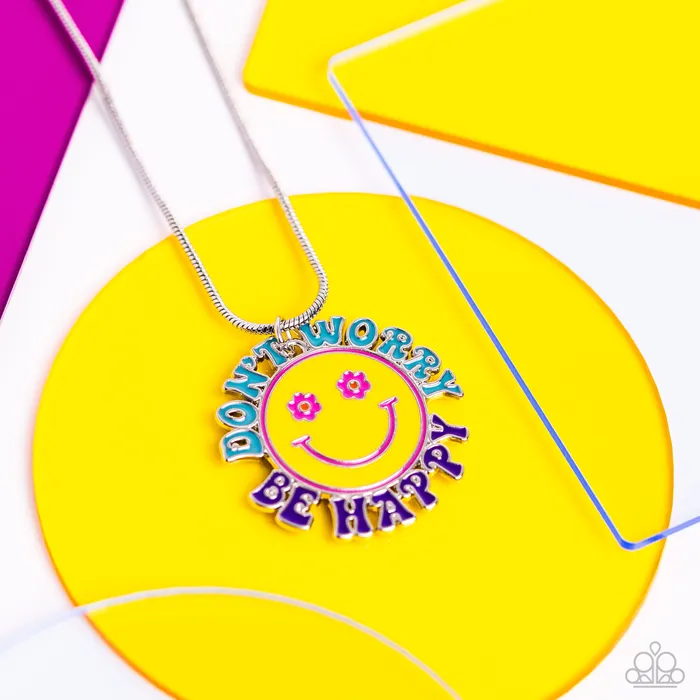 Necklaces Paparazzi Accessories Dont Worry Stay Happy Multi Color Inspirational Smiley Face Silver Short Necklace Paparazzi