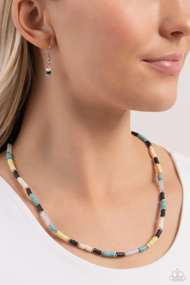 Necklaces Paparazzi Accessories Oasis Outline Black and Colorful Seed Bead Short Necklace Paparazzi