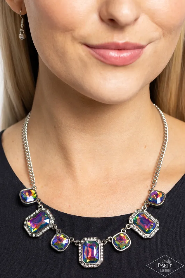 Necklaces Paparazzi Accessories Royal Rumble Multi UV Iridescent Gem Silver Short Necklace Bring Back Paparazzi