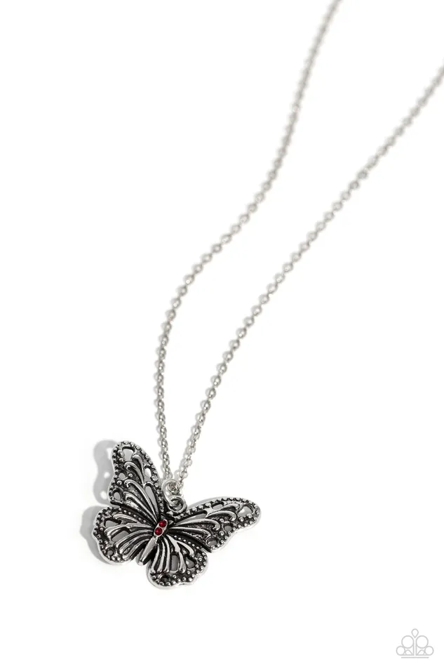 Necklaces Paparazzi Accessories Textured Talent Red Rhinestone Silver Butterfly Short Necklace Paparazzi Necklaces Paparazzi Accessories Textured Talent Red Rhinestone Silver Butterfly Short Necklace Paparazzi