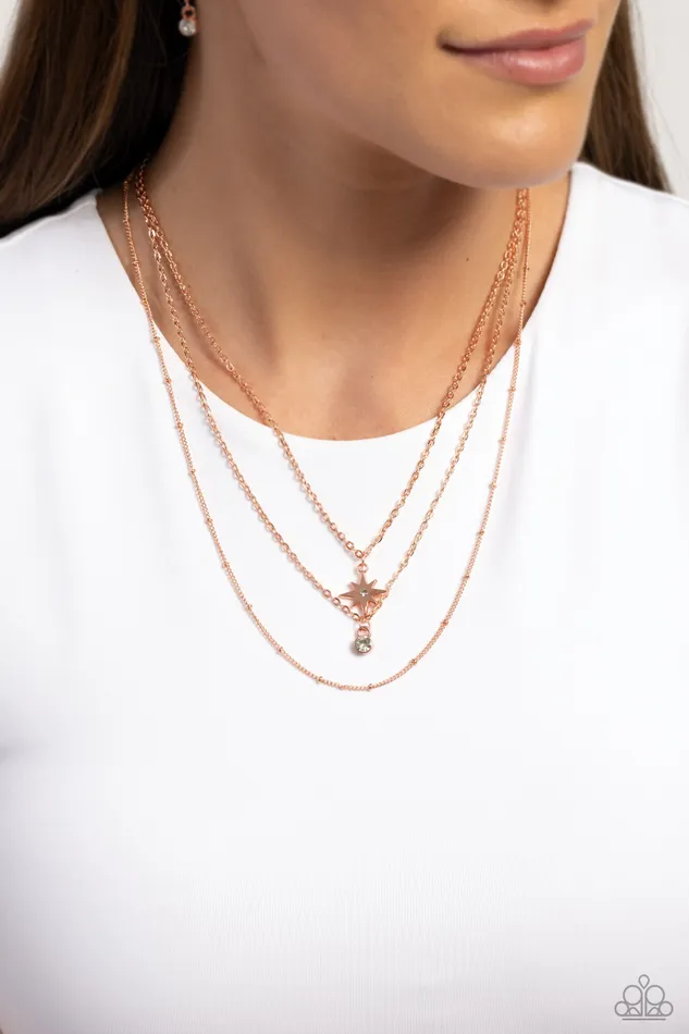 Necklaces Paparazzi Accessories Trendy Twinkle Copper Star Rhinestone Layered Short Necklace Paparazzi