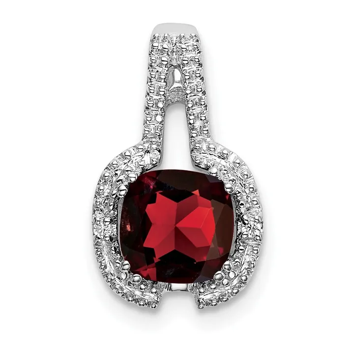 Necklaces Qgold 14k White Gold Cushion Garnet and Diamond Pendant 13 grams Necklaces Qgold 14k White Gold Cushion Garnet and Diamond Pendant 13 grams