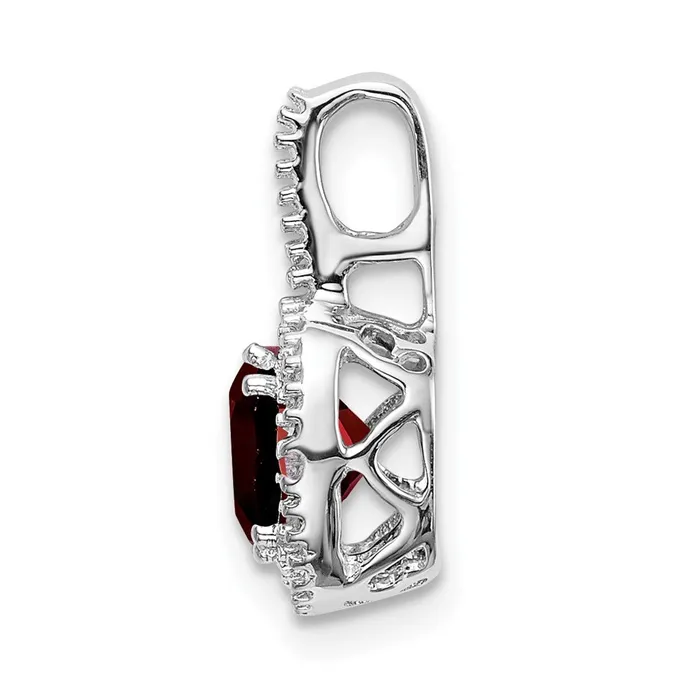Necklaces Qgold 14k White Gold Cushion Garnet and Diamond Pendant 13 grams Necklaces Qgold 14k White Gold Cushion Garnet and Diamond Pendant 13 grams