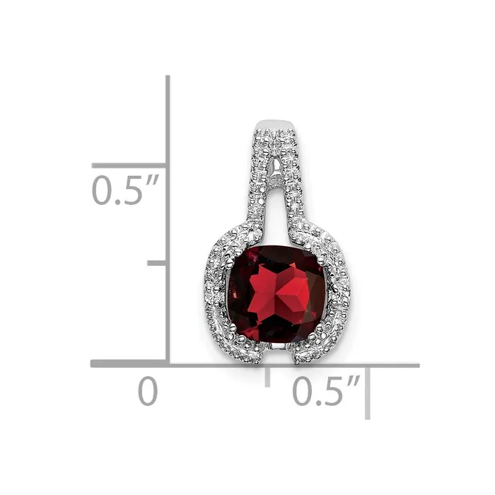Necklaces Qgold 14k White Gold Cushion Garnet and Diamond Pendant 13 grams Necklaces Qgold 14k White Gold Cushion Garnet and Diamond Pendant 13 grams