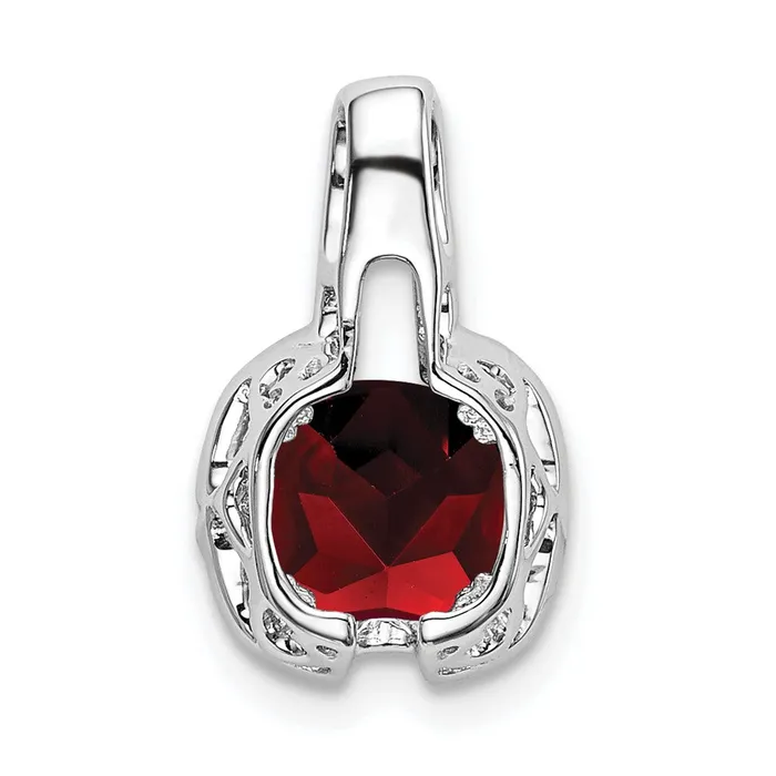 Necklaces Qgold 14k White Gold Cushion Garnet and Diamond Pendant 13 grams Necklaces Qgold 14k White Gold Cushion Garnet and Diamond Pendant 13 grams