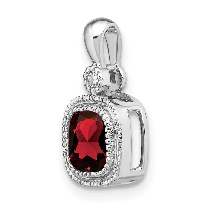 Necklaces Qgold 14k White Gold Cushion Garnet and Diamond Pendant 13 grams Necklaces Qgold 14k White Gold Cushion Garnet and Diamond Pendant 13 grams
