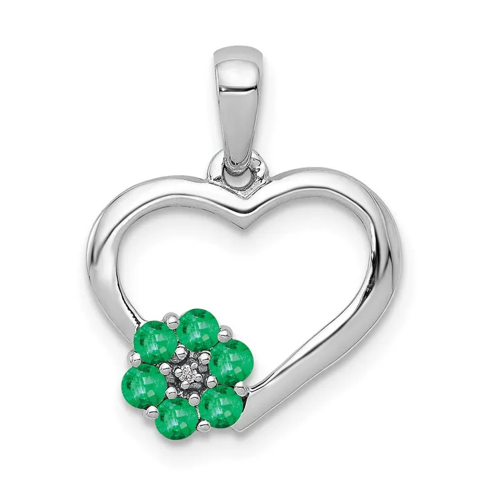 Necklaces Qgold 14k White Gold Diamond and Emerald Heart and Flower Pendant 105 grams Necklaces Qgold 14k White Gold Diamond and Emerald Heart and Flower Pendant 105 grams