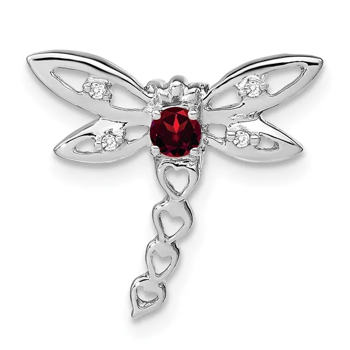 Necklaces Qgold 14k White Gold Garnet and Diamond Dragonfly Chain Slide 095 grams Necklaces Qgold 14k White Gold Garnet and Diamond Dragonfly Chain Slide 095 grams