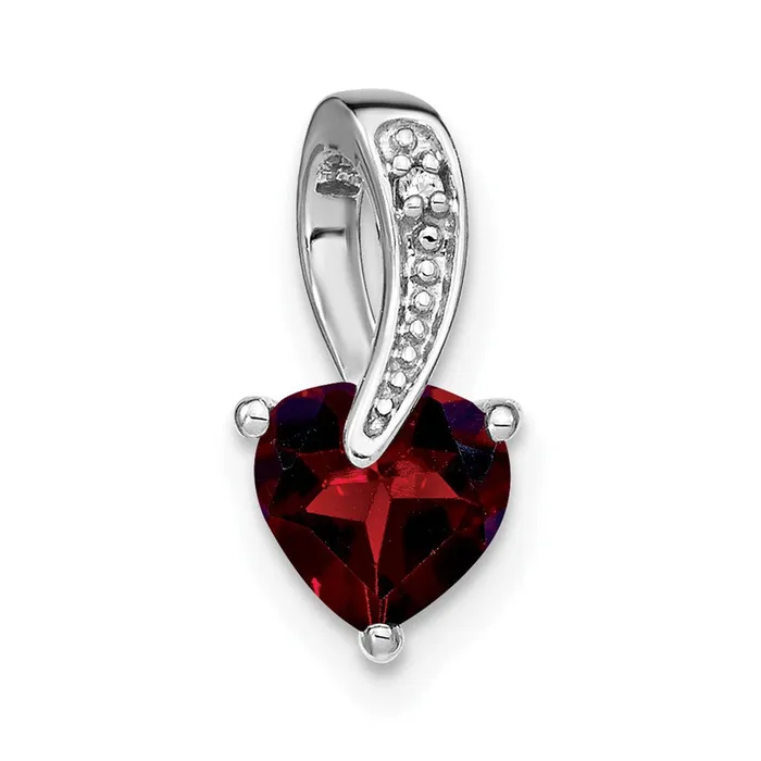 Necklaces Qgold 14k White Gold Garnet and Diamond Heart Pendant 07 grams Necklaces Qgold 14k White Gold Garnet and Diamond Heart Pendant 07 grams