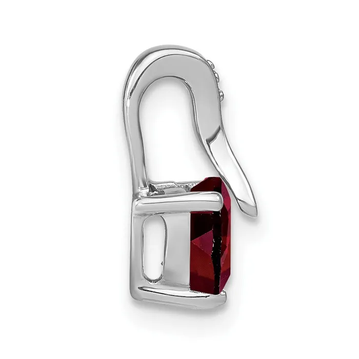 Necklaces Qgold 14k White Gold Garnet and Diamond Heart Pendant 07 grams