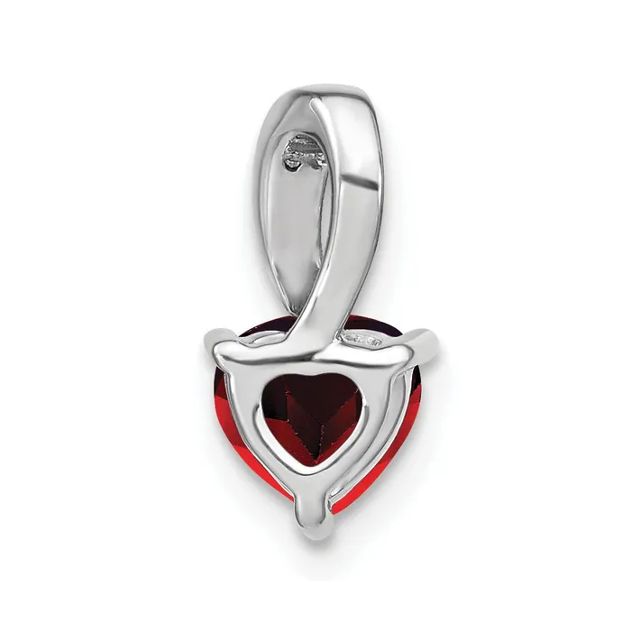 Necklaces Qgold 14k White Gold Garnet and Diamond Heart Pendant 07 grams