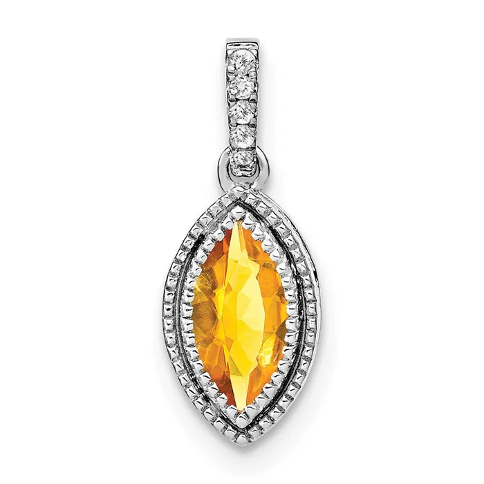 Necklaces Qgold 14k White Gold Marquise Citrine and Diamond Pendant 115 grams Necklaces Qgold 14k White Gold Marquise Citrine and Diamond Pendant 115 grams