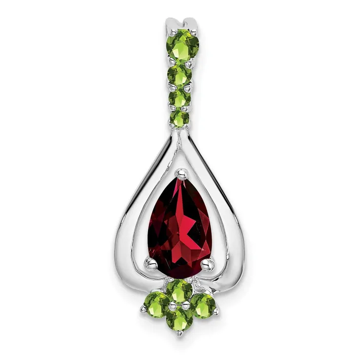 Necklaces Qgold 14k White Gold Pear Garnet and Peridot Pendant 15 grams