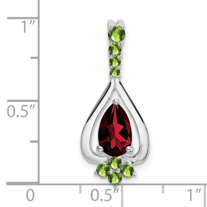Necklaces Qgold 14k White Gold Pear Garnet and Peridot Pendant 15 grams Necklaces Qgold 14k White Gold Pear Garnet and Peridot Pendant 15 grams