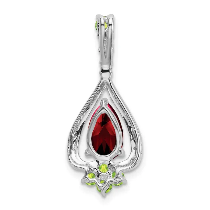 Necklaces Qgold 14k White Gold Pear Garnet and Peridot Pendant 15 grams Necklaces Qgold 14k White Gold Pear Garnet and Peridot Pendant 15 grams