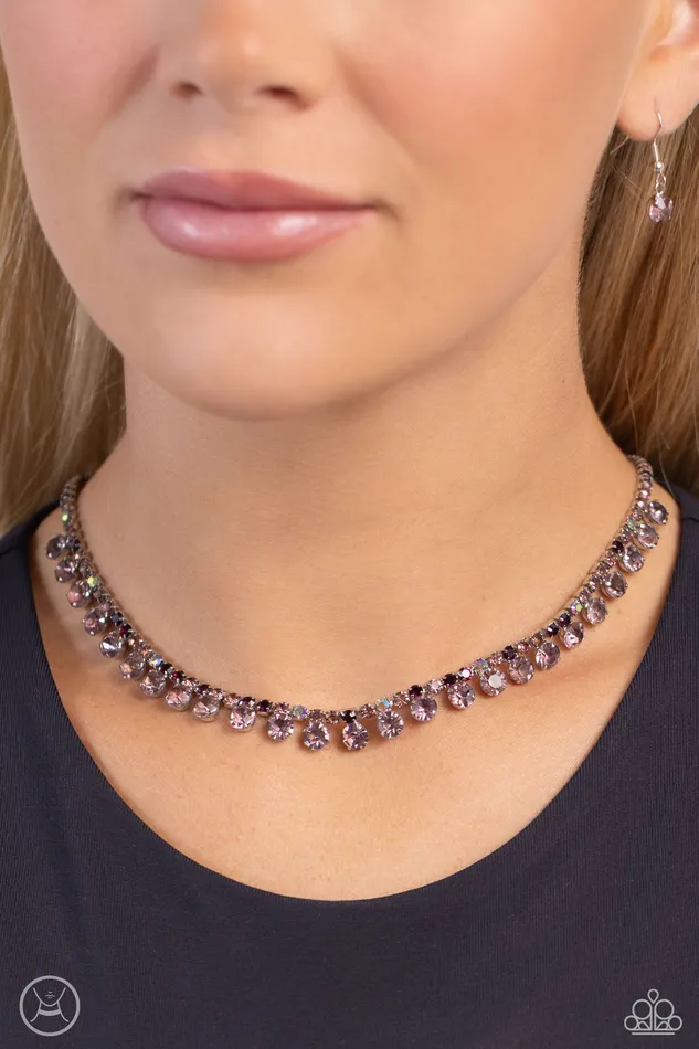 Necklaces Ritzy Rhinestones Purple Iridescent Rhinestone Choker Necklace Paparazzi Paparazzi Accessories