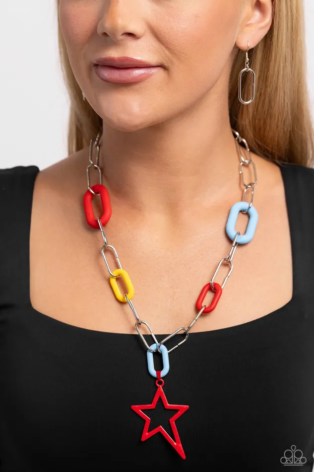 Necklaces Stargazing Show Red Blue Yellow Silver Link Star Short Necklace Paparazzi Paparazzi Accessories