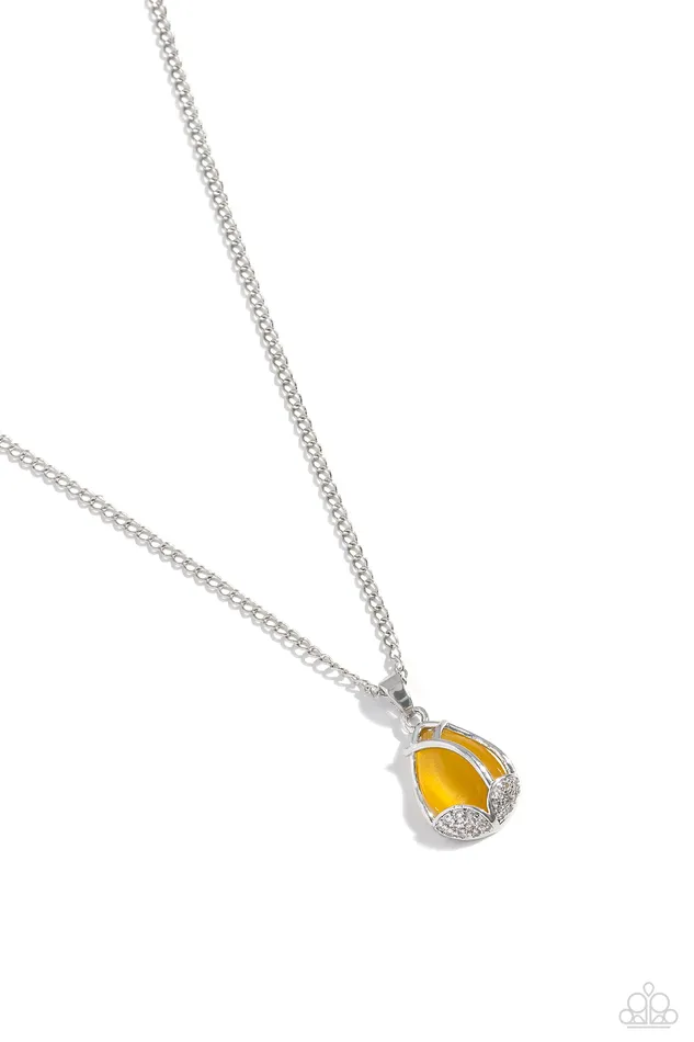 Necklaces TopNotch Trinket Yellow Cats Eye Silver Dainty Short Necklace Paparazzi Paparazzi Accessories Necklaces TopNotch Trinket Yellow Cats Eye Silver Dainty Short Necklace Paparazzi Paparazzi Accessories