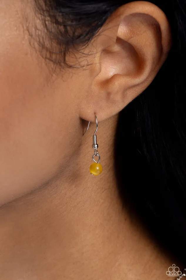 Necklaces TopNotch Trinket Yellow Cats Eye Silver Dainty Short Necklace Paparazzi Paparazzi Accessories