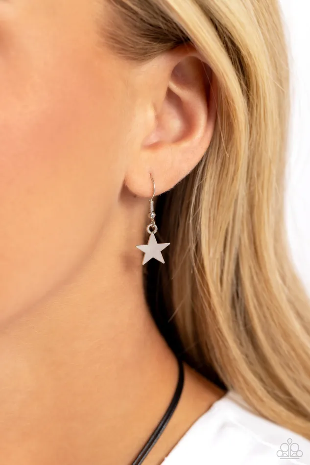 Paparazzi Accessories Default Dreamer Black Suede Silver Star Dream Inspirational Lanyard Necklace Paparazzi Necklaces