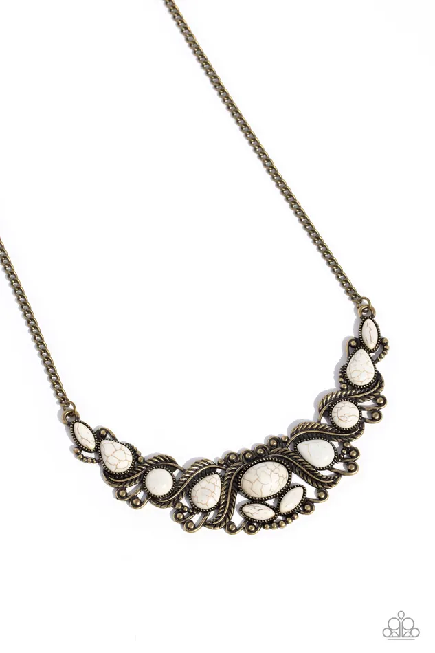 Paparazzi Accessories EYE Wish I May Brass Feather White Stone Crescent Short Necklace Paparazzi Necklaces Paparazzi Accessories EYE Wish I May Brass Feather White Stone Crescent Short Necklace Paparazzi Necklaces