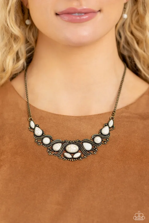 Paparazzi Accessories EYE Wish I May Brass Feather White Stone Crescent Short Necklace Paparazzi Necklaces
