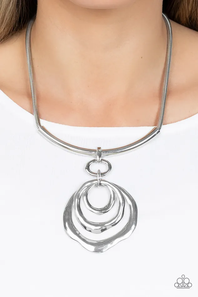Paparazzi Accessories Forged in Fabulous Silver Circle Short Necklace Paparazzi Necklaces