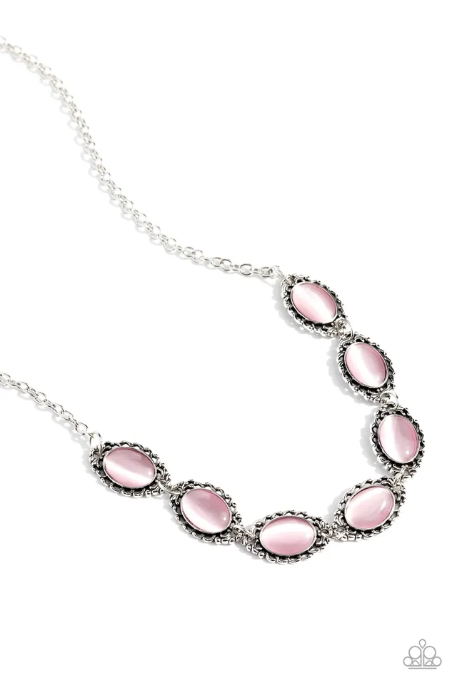 Paparazzi Accessories Framed in France Pink Cats Eye Silver Short Necklace Paparazzi Necklaces Paparazzi Accessories Framed in France Pink Cats Eye Silver Short Necklace Paparazzi Necklaces