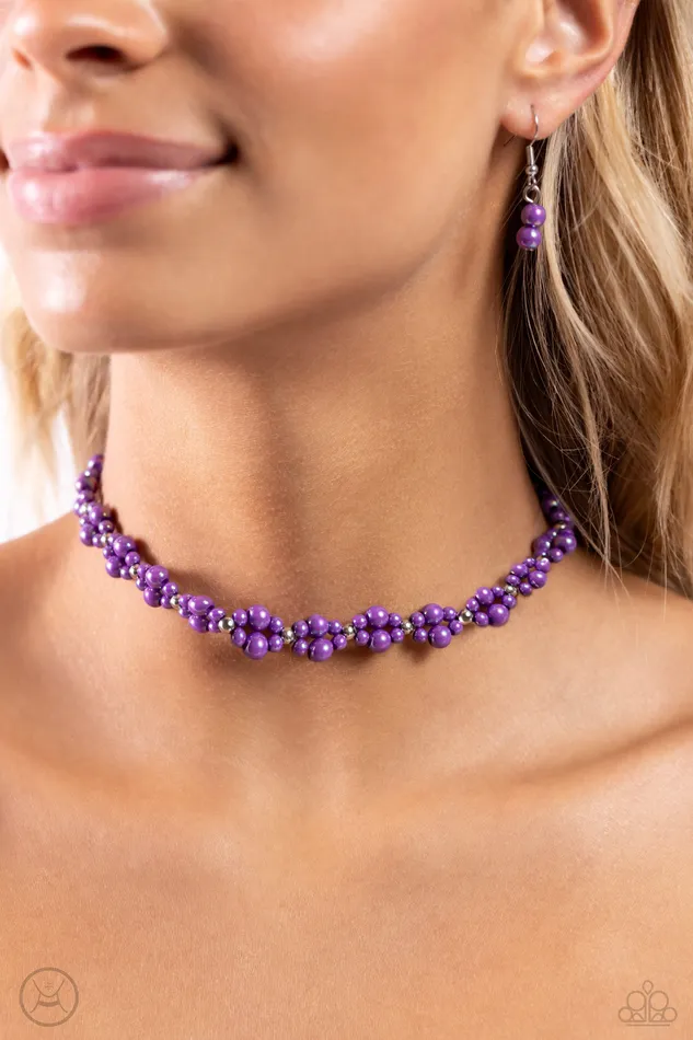 Paparazzi Accessories Necklaces Dreamy Duchess Purple Iridescent Pearl Cluster Silver Choker Necklace Paparazzi