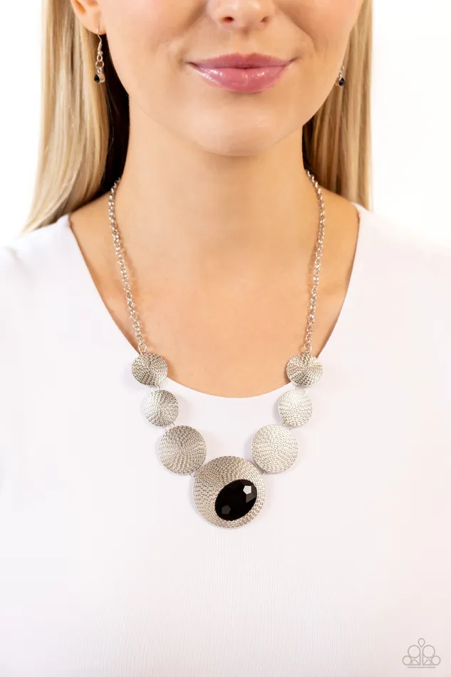 Paparazzi Accessories Necklaces EDGY or Not Black Gem Silver Disc Short Necklace Paparazzi