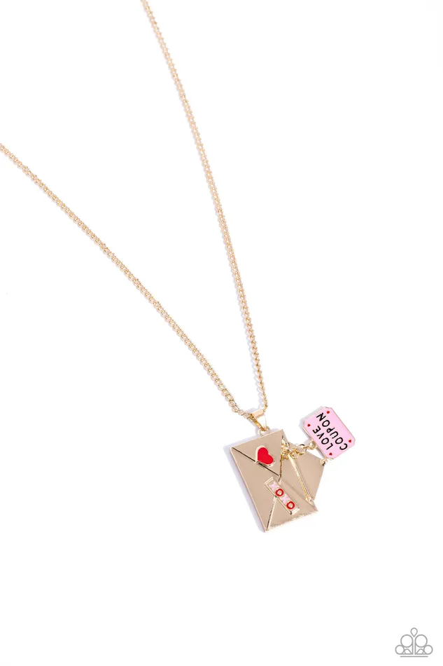 Paparazzi Accessories Necklaces Love Coupon Gold Envelope Red Heart Short Necklace Paparazzi Paparazzi Accessories Necklaces Love Coupon Gold Envelope Red Heart Short Necklace Paparazzi